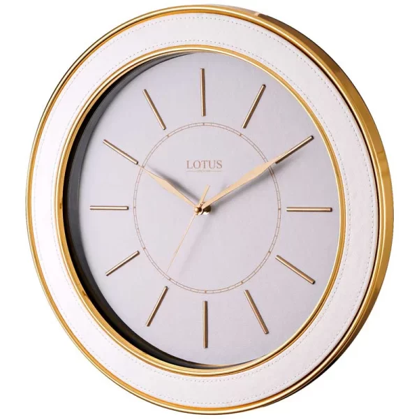 ساعت دیواری فلزی لوتوس مدل لیون LC-2205 رنگ سفید-طلایی