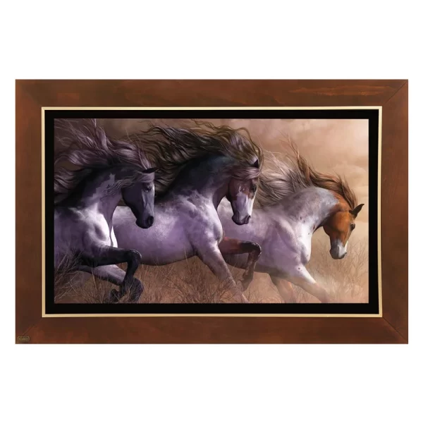 تابلو نقاشی تازیدن سه اسب وحشی (THREE WILD HORSES GALLOPING ON THE PRAIRIE)